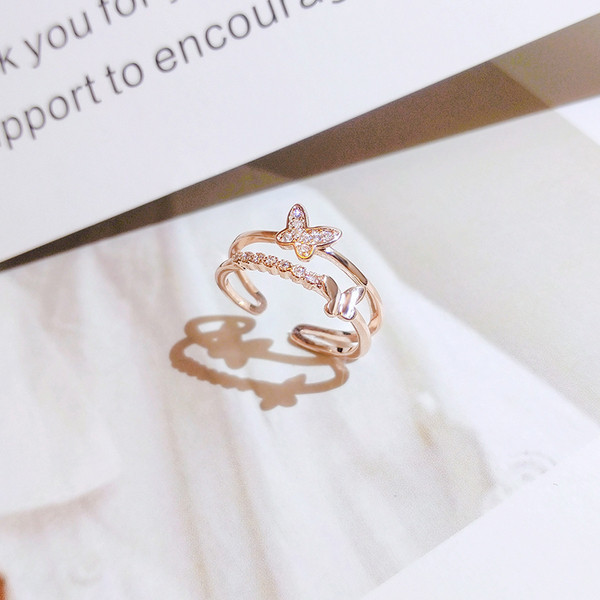 Naiste moodne liblika ja dekoratiivkividega sõrmus