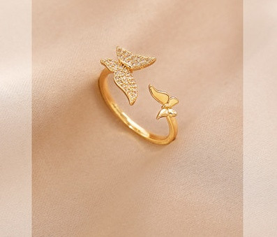 Ежедневен дамски пръстен с пеперуди и камъни
