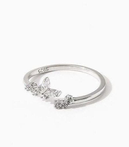 Moodne naiste sõrmus lillede ja kividega