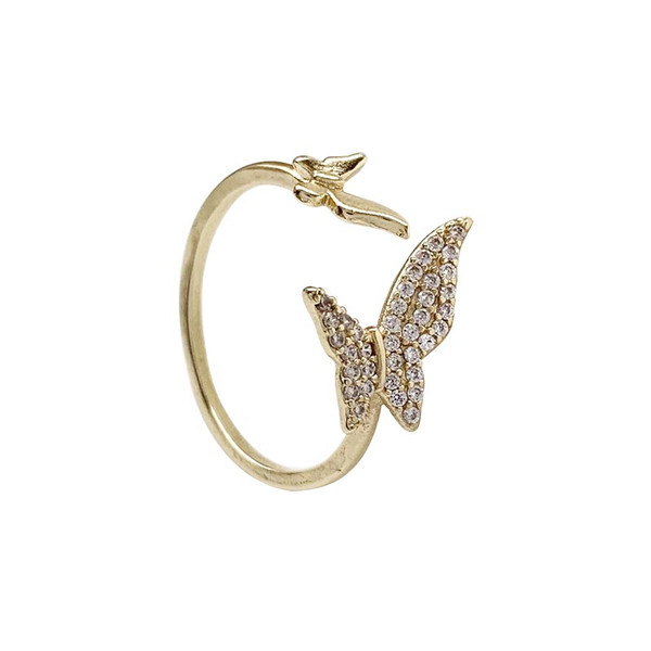 Naiste aktuaalne sõrmus liblikate ja dekoratiivkividega