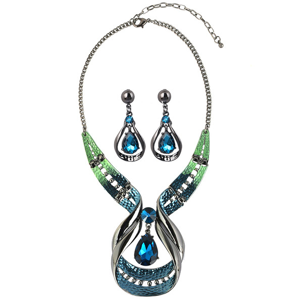 Elegantne naiste dekoratiivkiviga kaelakee ja kõrvarõngaste komplekt