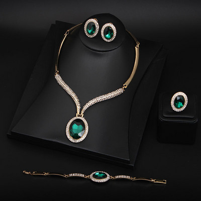 Elegantiškas apyrankės žiedų karolių ir auskarų komplektas su dekoratyviniais akmenimis