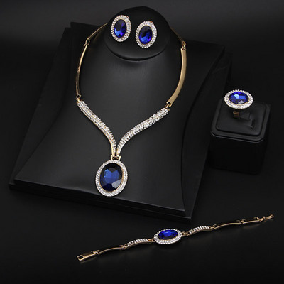 Set elegant de brățară inel colier și cercei cu pietre decorative