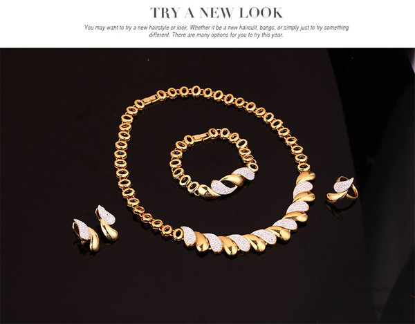 Moodne kaelakee-käevõru kõrvarõngaste ja sõrmuse komplekt