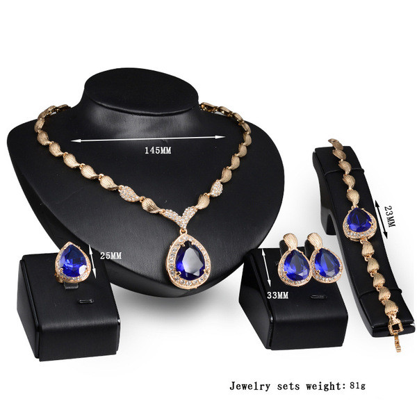 Elegant set of necklace bracelet earrings and ring
