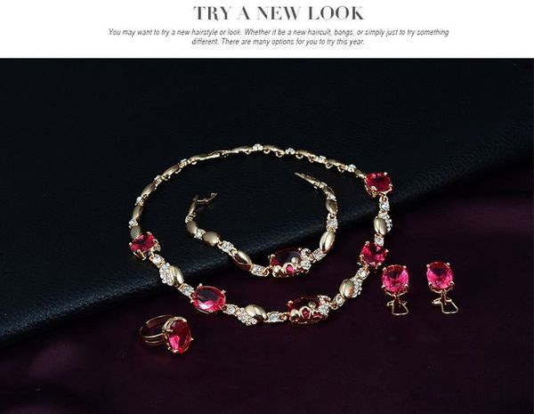 Elegantne kaelakee kõrvarõngaste komplekt, käevõru ja sõrmus