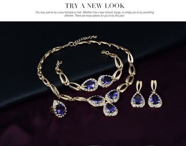 Elegantni ženski set prsten narukvica naušnice i ogrlica s kamenčićima