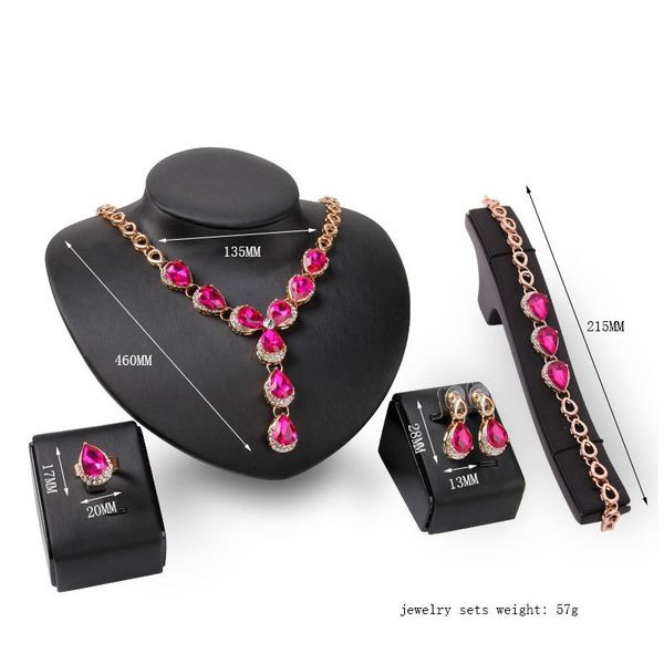 Naiste elegantne kaelakee kõrvarõngaste komplekt, käevõru ja sõrmus