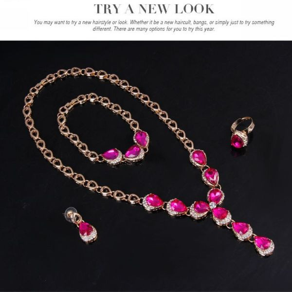 Naiste elegantne kaelakee kõrvarõngaste komplekt, käevõru ja sõrmus