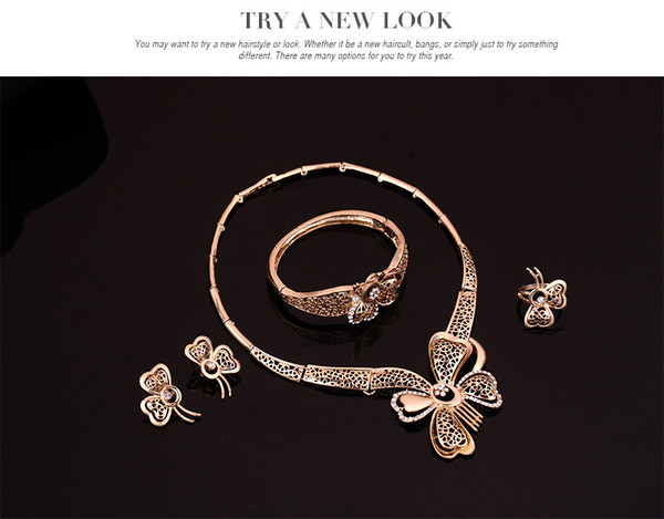 Hétköznapi női nyaklánc gyűrűs karkötő és fülbevaló díszkövekkel