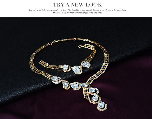 Naiste stiilne dekoratiivkividega käevõru-sõrmuskõrvarõngaste ja kaelakee komplekt