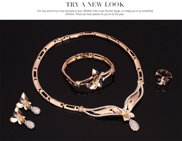 Naiste stiilne kaelakeesõrmus käevõru ja kõrvarõngaste komplekt