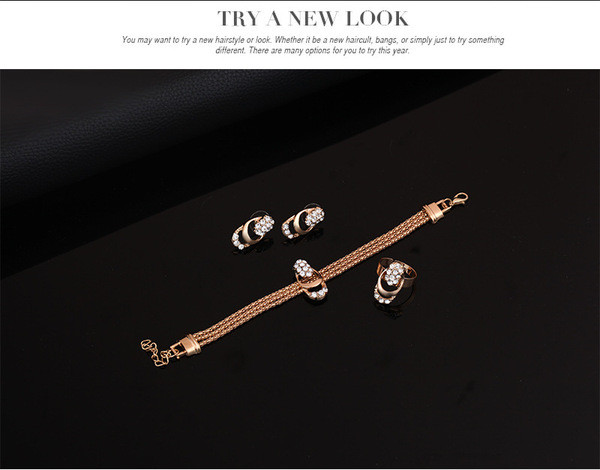 Stiilne kaelakee käevõru kõrvarõngaste ja sõrmuse komplekt