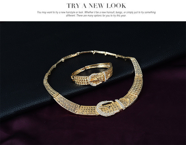 Elegáns női karkötő fülbevaló nyaklánc és gyűrű szett