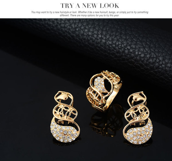 Modern gyűrűs fülbevaló karkötő és nyaklánc díszgyöngyökkel