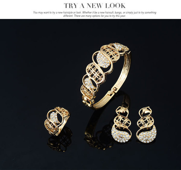 Modern gyűrűs fülbevaló karkötő és nyaklánc díszgyöngyökkel