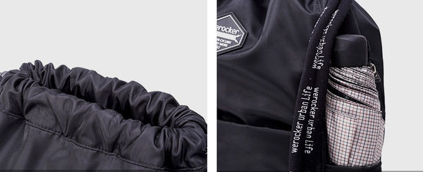 Fekete férfi hátizsák feliratokkal és nyakkendőkkel