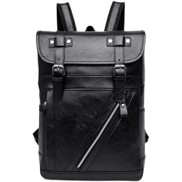 Férfi bőr hátizsák cipzárral és öko-bőr pántokkal