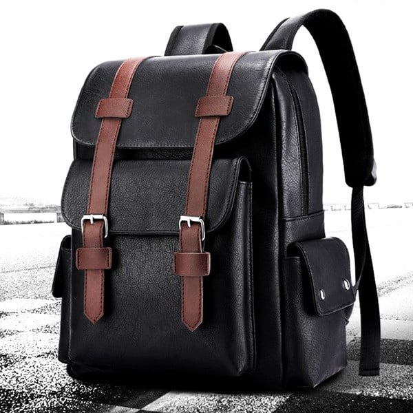 Ανδρικό έκο δερμάτινο σακίδιο με μπροστινή τσέπη και φερμουάρ