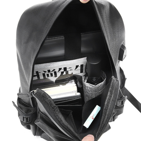 Ανδρικό μαύρο δερμάτινο σακίδιο με φερμουάρ