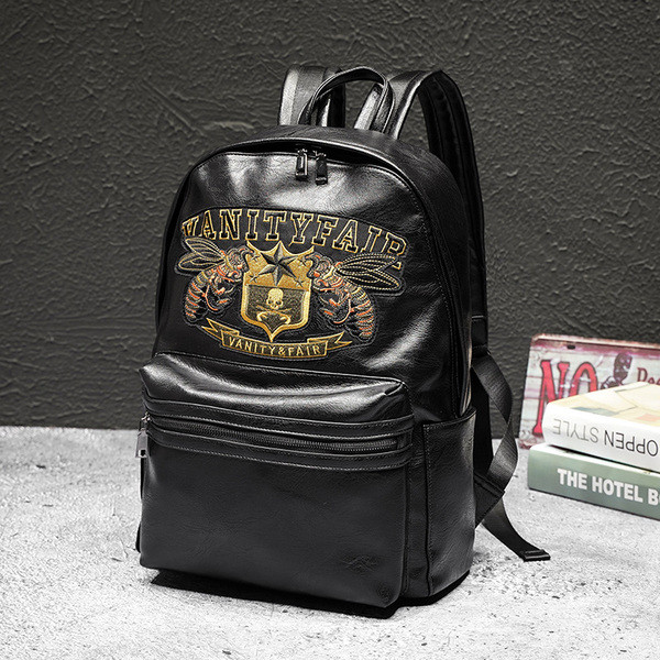 Meeste mustast nahast tikandiga seljakott