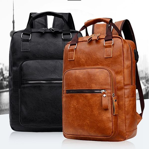 Moodne meeste nahast seljakott taskute ja lukuga