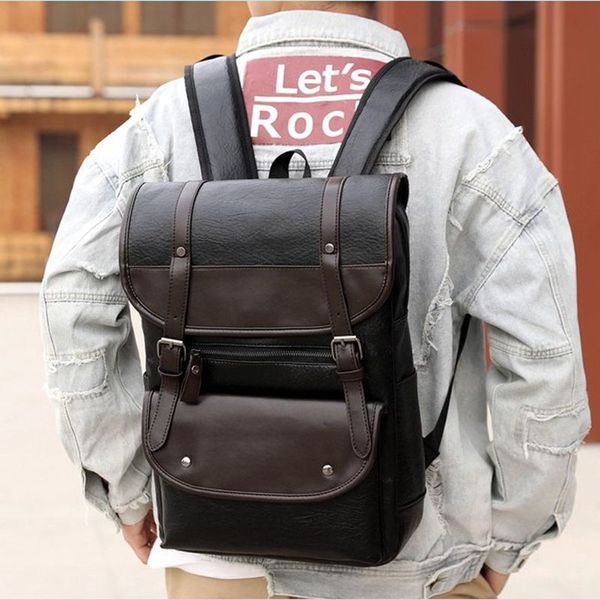 Moodne meeste nahast seljakott beeži ja halli tõmblukuga