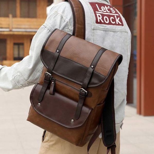 Moodne meeste nahast seljakott beeži ja halli tõmblukuga