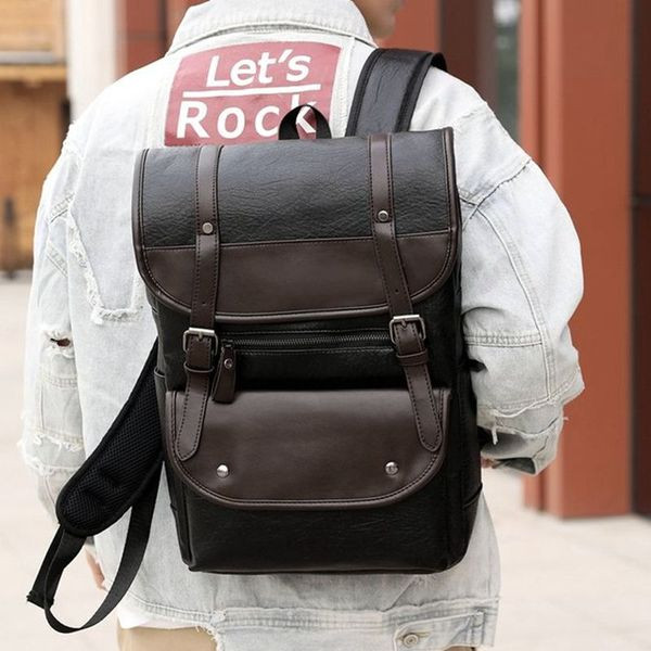 Moodne meeste nahast seljakott beeži ja halli tõmblukuga