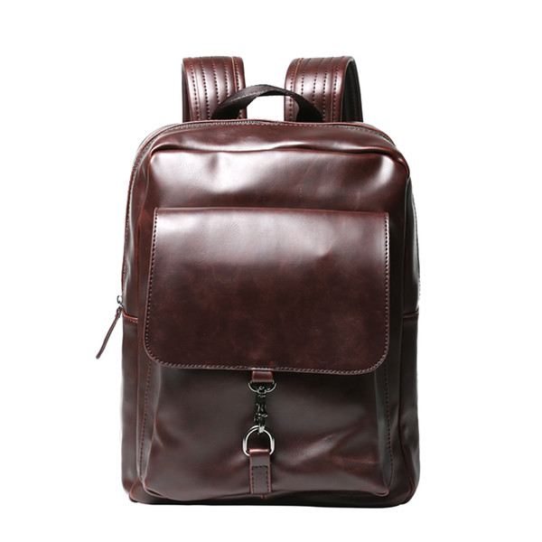 Retro stílusú férfi bőr hátizsák zsebbel