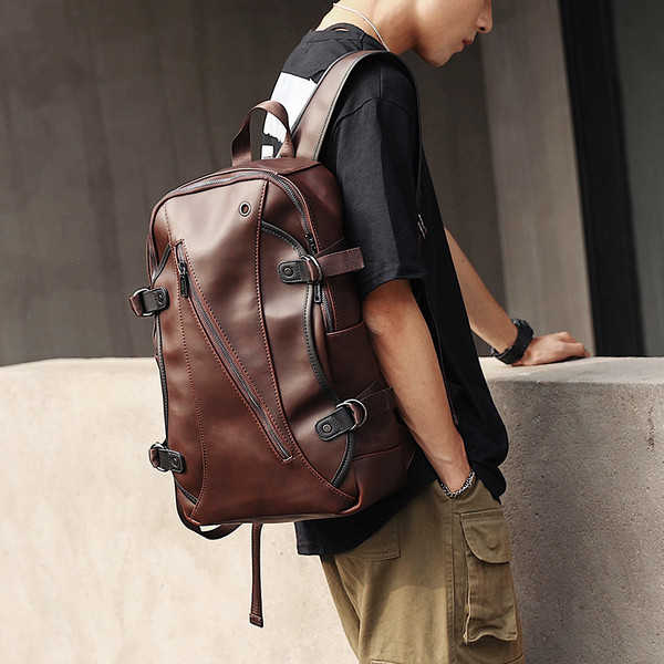 Moodne tõmblukuga nahast meeste seljakott