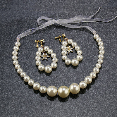 Elegantne pärlitega kaelakee ja kõrvarõngaste komplekt