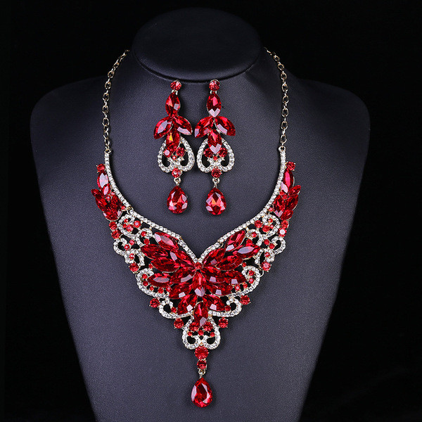 Stiilne dekoratiivkividega kaelakee ja kõrvarõngaste komplekt