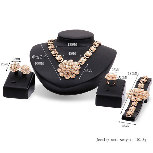 Stílusos női gyűrűs nyaklánc fülbevaló és karkötő kövekkel