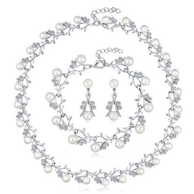 Σετ σκουλαρίκια κολιέ και βραχιόλι με διακοσμητικές πέρλες