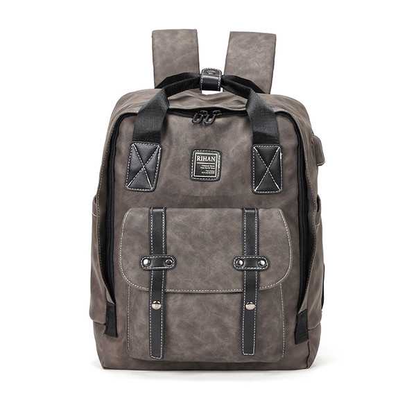 Ανδρικό έκο δερμάτινο σακίδιο με έμβλημα και φερμουάρ