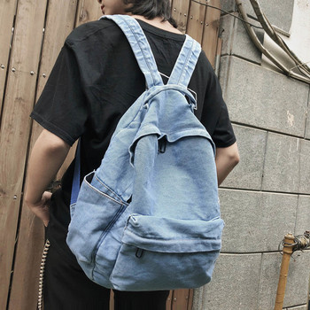 Модерна мъжка дънкова раница с цип и преден джоб