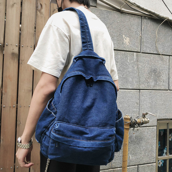 Šiuolaikinė vyriška džinsinė kuprinė su užtrauktuku ir priekine kišene