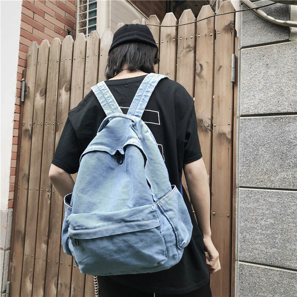 Šiuolaikinė vyriška džinsinė kuprinė su užtrauktuku ir priekine kišene