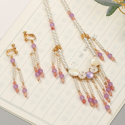 Naiste vabaaja komplekt kaelakeedest ja pikkadest kõrvarõngastest kolmes mudelis