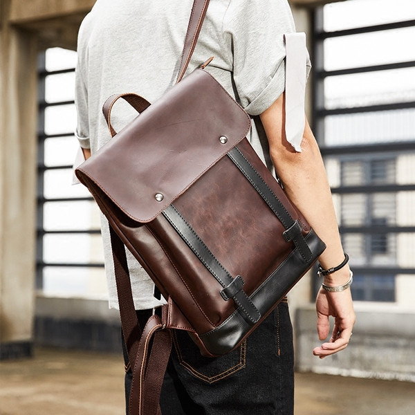 Moodne meeste nahast seljakott pruuni värvi
