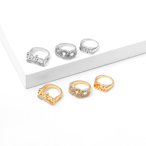Μοντέρνο σετ  γυναικεία δαχτιλίδια τρία τεμάχια με διακοσμητικές  πέτρες
