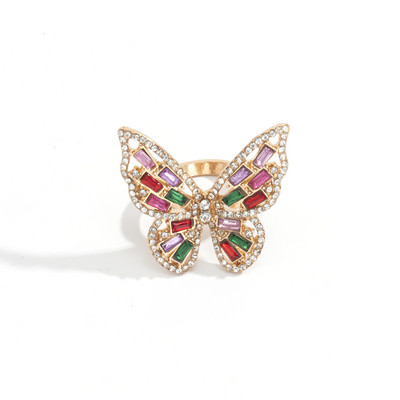 Μοντέρνο γυναικείο δαχτυλίδι με πεταλούδα και χρωματιστές πέτρες