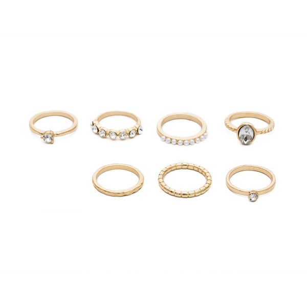 Μοντέρνο  γυναικείο σετ επτά δαχτυλίδια με διακοσμητικές  πέτρες