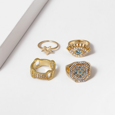 Κομψό γυναικείο σετ τεσσάρων δαχτυλιδιών με διακοσμητικές πέτρες