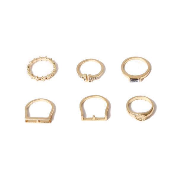 Σύγχρονη γυναικεία σειρά από έξι δαχτυλίδια με διακοσμητικές πέτρες