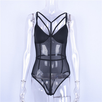 Μοντέρνο γυναικείο  κορμάκι με τούλι σε μαύρο χρώμα