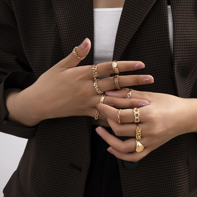 Ежедневен дамски комплект от пръстени с декоративни камъни