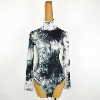 Γυναικείο χρωματιστό κορμάκι με ψηλό γιακά και μακριά μανίκια