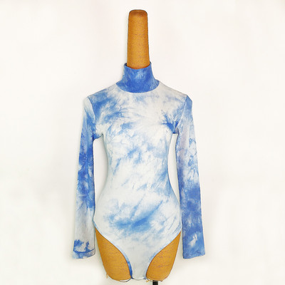 Γυναικείο χρωματιστό κορμάκι με ψηλό γιακά και μακριά μανίκια